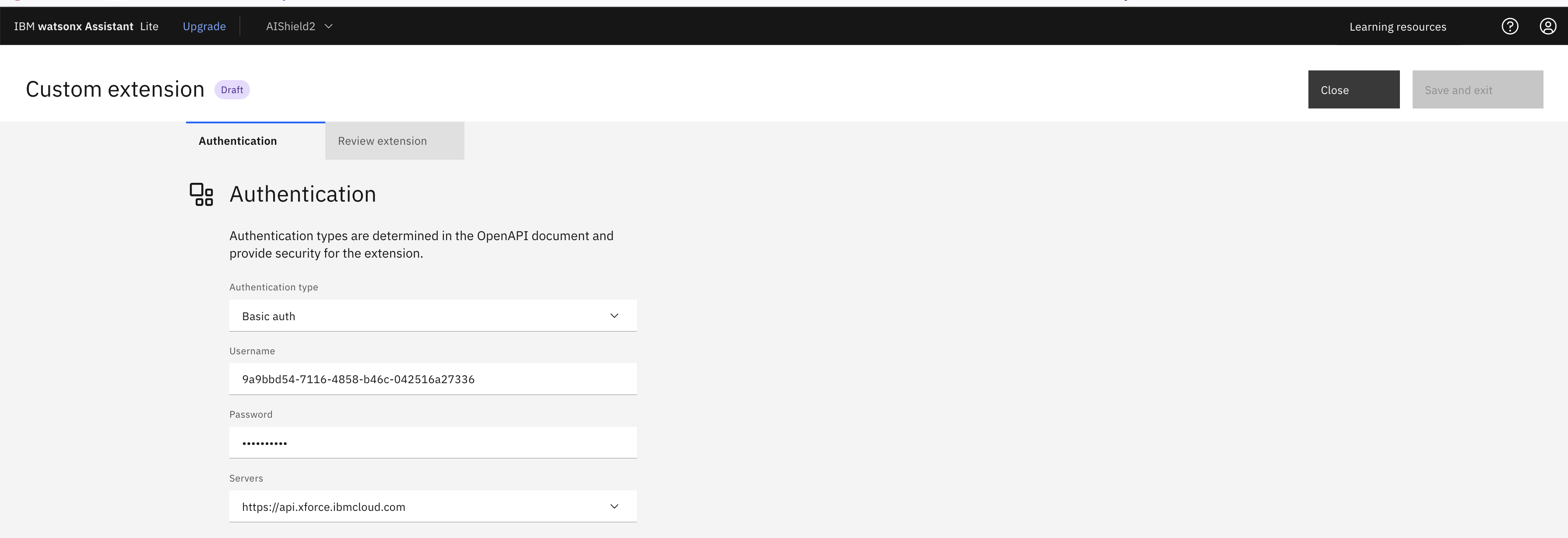 AI Shield custom extension authentication