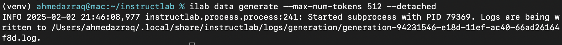 Screen capture of the ilab data generate outcome