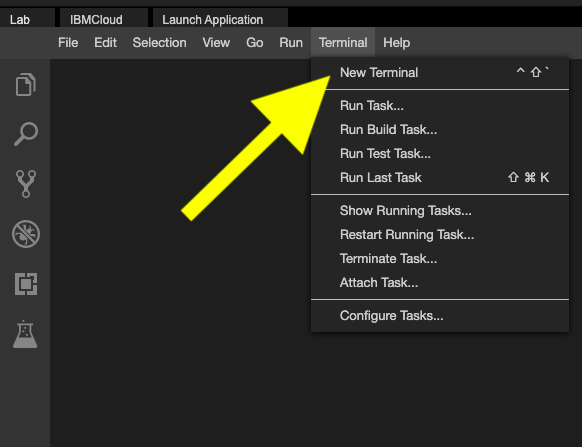 Screenshot highlighting New Terminal in dropdown menu