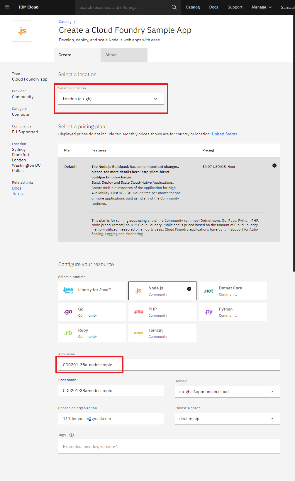 Create Node.js Cloud Foundry Application