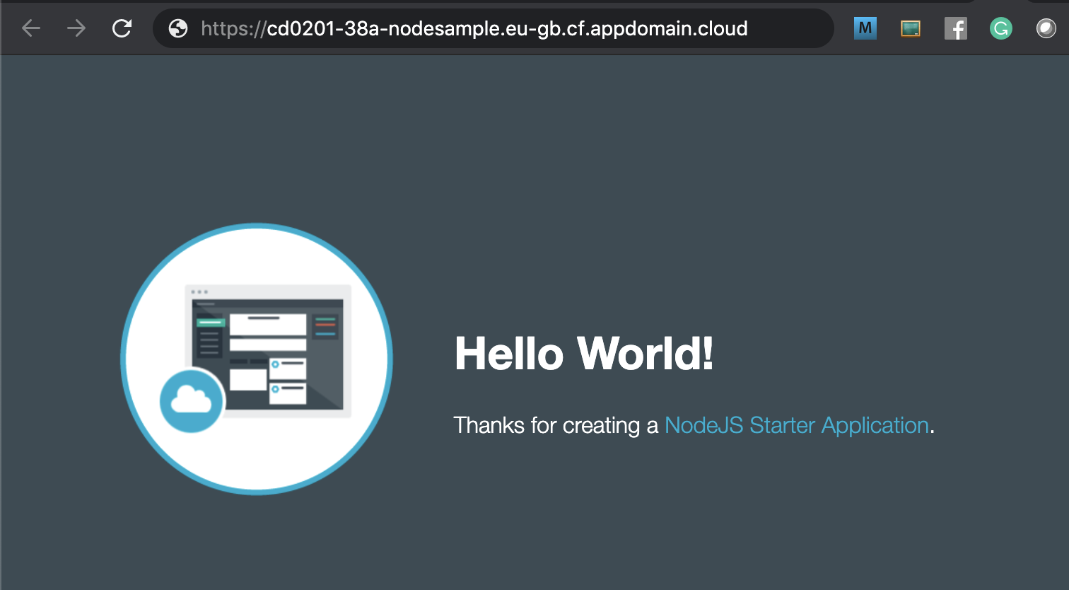 Starter application displayed in browser