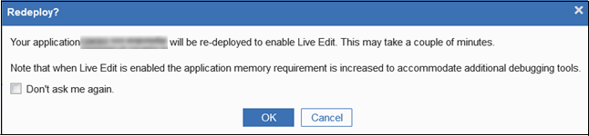 Redeploying application and enabling Live Edit mode