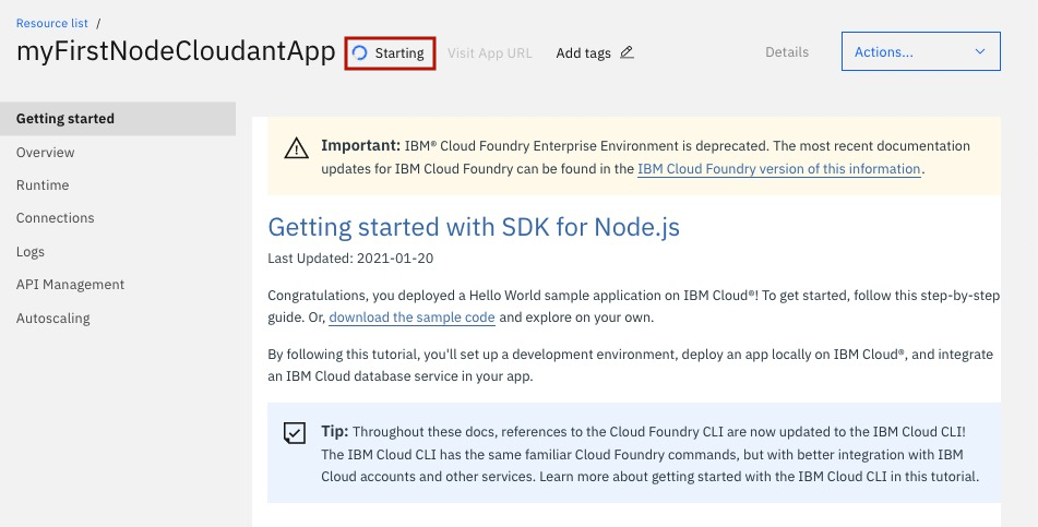 Create Node.js Cloud Foundry Application