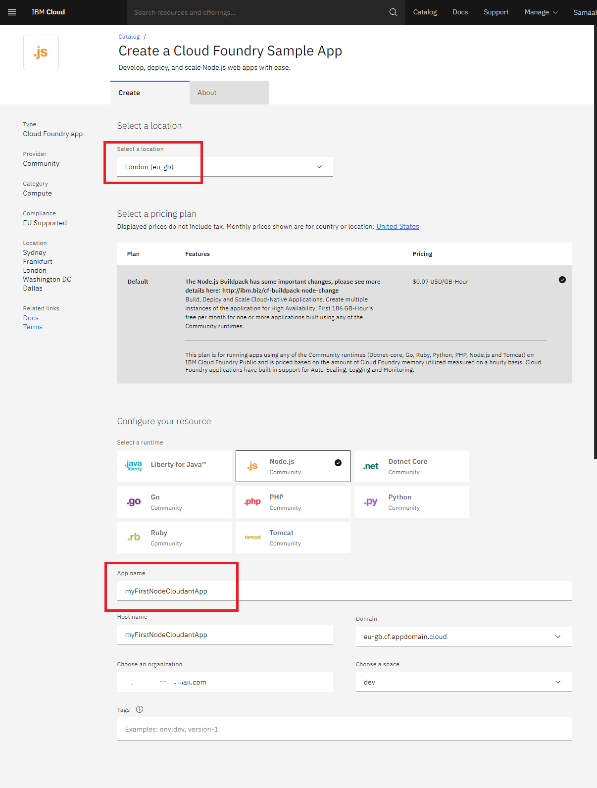 Create Node.js Cloud Foundry Application