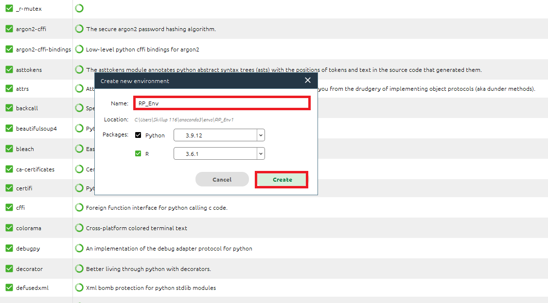 Create environment and name it