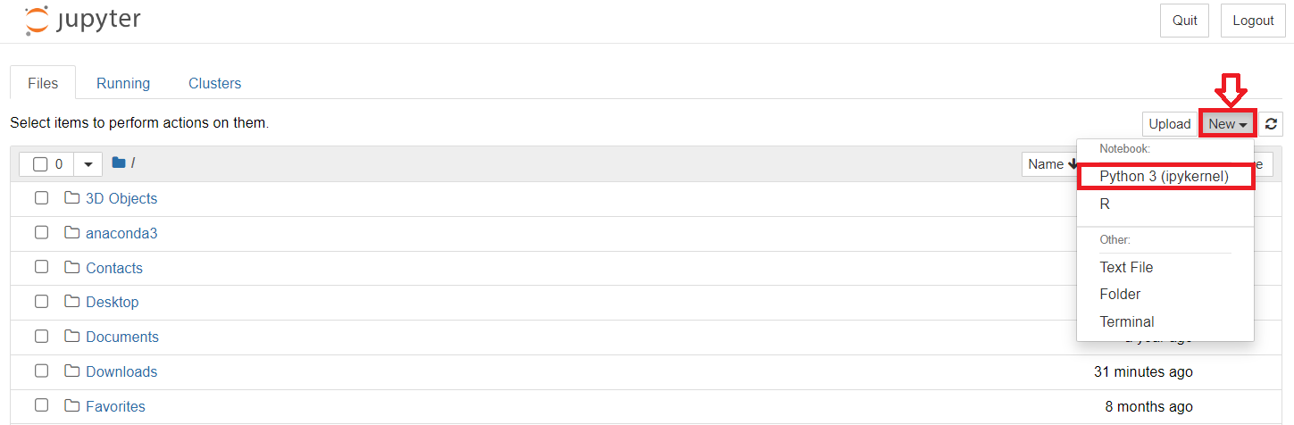 Select kernel and create notebook