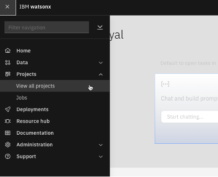 Selecting view all projects
