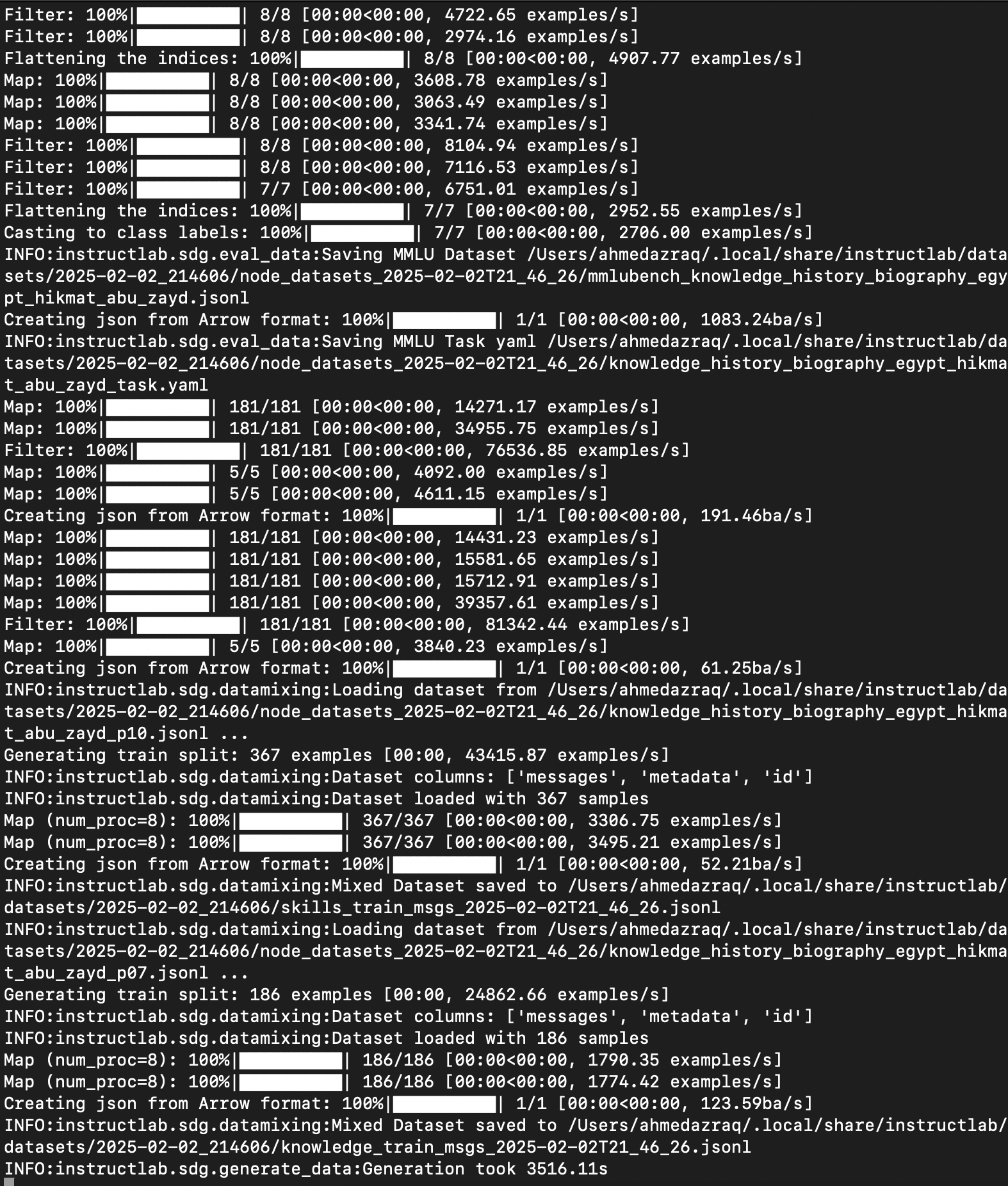 Screen capture of the synthetic data generation output