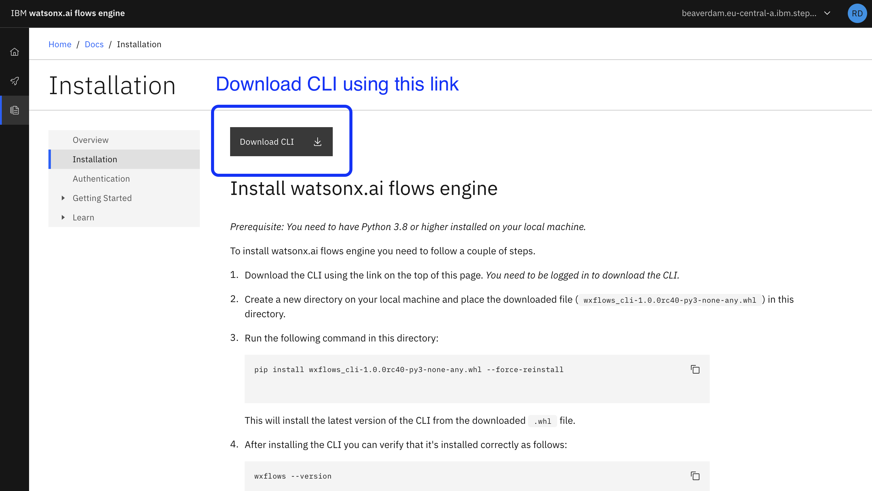 watsonx.ai flows engine installation page watsonx.ai flows engine installation page