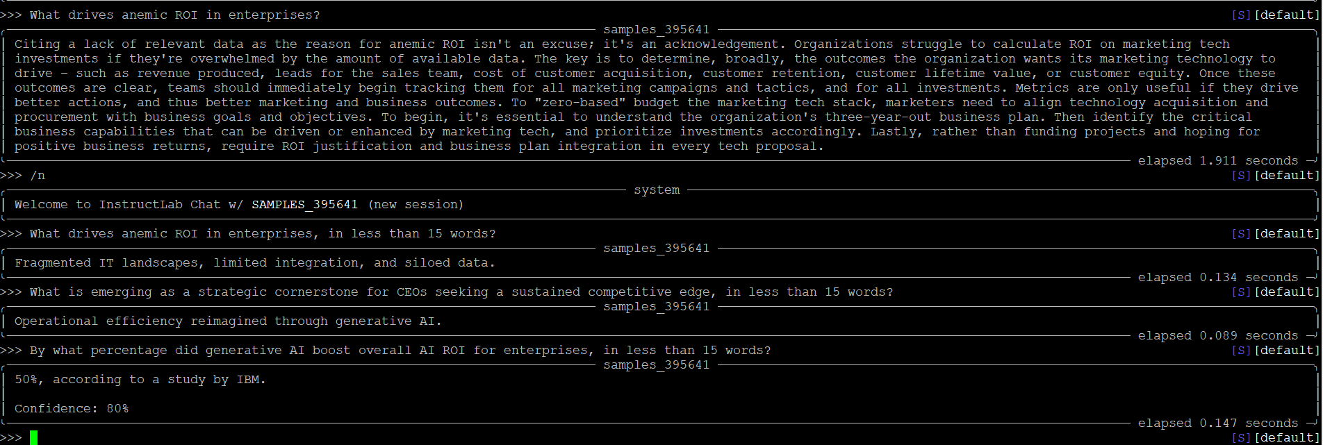 Output of chatting with the trained model