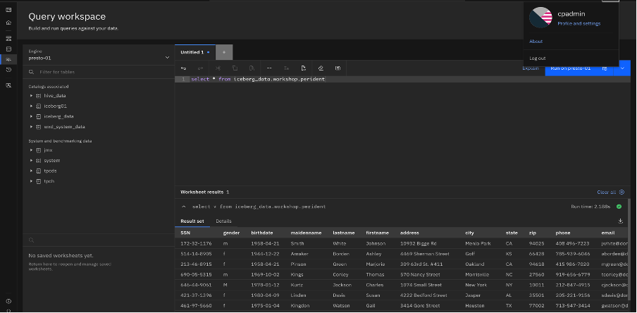 Lakehose query admin user
